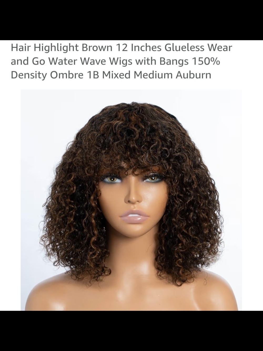 Water Wave Bob Wig with Bangs in Medium Auburn
